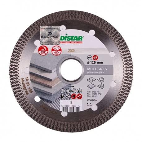 Disco de corte diamantado Distar 1A1R, 125 x 1,4 x 10 x 22,23 mm, para azulejos cerámicos, cerámica esmaltada, gres, mármol, granito cerámico duro, clase industrial, altura de segmento 10 mm