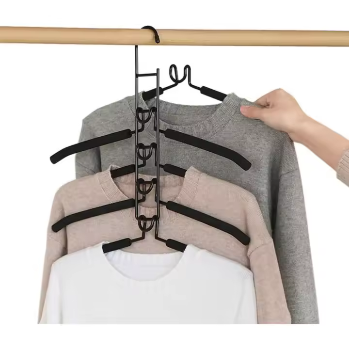 Perchas para el almacenamiento de Espacio, 5 en 1 antideslizante de metal Mágico percha de ropa de hombre ancho multifuncionales estante de ropa para adultos (5 en 1) - 1