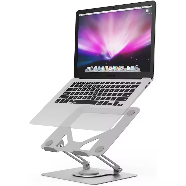 GRIFEMA Laptop Stand for Desk, Foldable Laptop Riser with 360° Swivel Base, Adjustable Height & Angle, Ventilated Computer Stand Compatible with MacBook Air/Pro, Dell, and 11-17" Laptops - Silver - 1