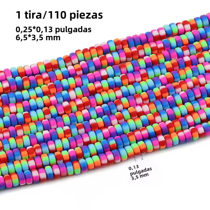 Alrededor De 110 Piezas De Cuentas Redondas Planas Y Coloridas De Arcilla Suave De 3.5x6.5mm Para La Creación De Joyas DIY Y Pulseras Hechas a Mano - 1