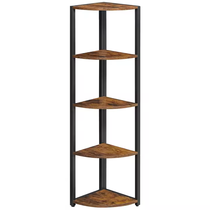 VASAGLE EstanterÍa de Esquina de 5 Estantes, EstanterÍa Esquinera, para Sala de Estar, Dormitorio, Estudio, Estilo Industrial, MarrÓn RÚstico y Negro - 1