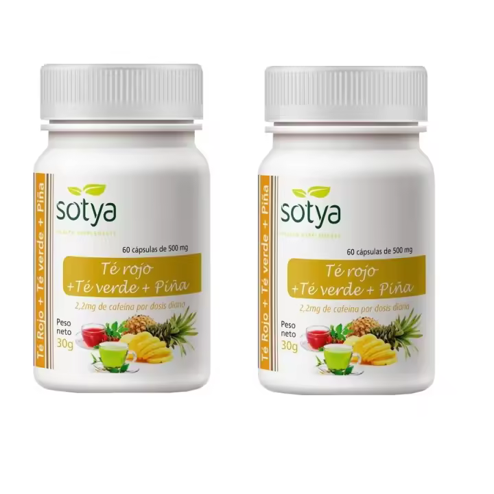 SOTYA TE VERDE + TE ROJO + PIÑA 500 MG 60 CAPSULAS PACK 2 UNIDADES - 1