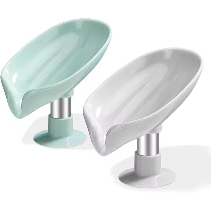 Soap Dishes 2 Pcs,Soap Holder with Drainage,Soap Dish for Shower,Easy Cleaning Soap Box Container,Leaf Shape Soap Tray - 1