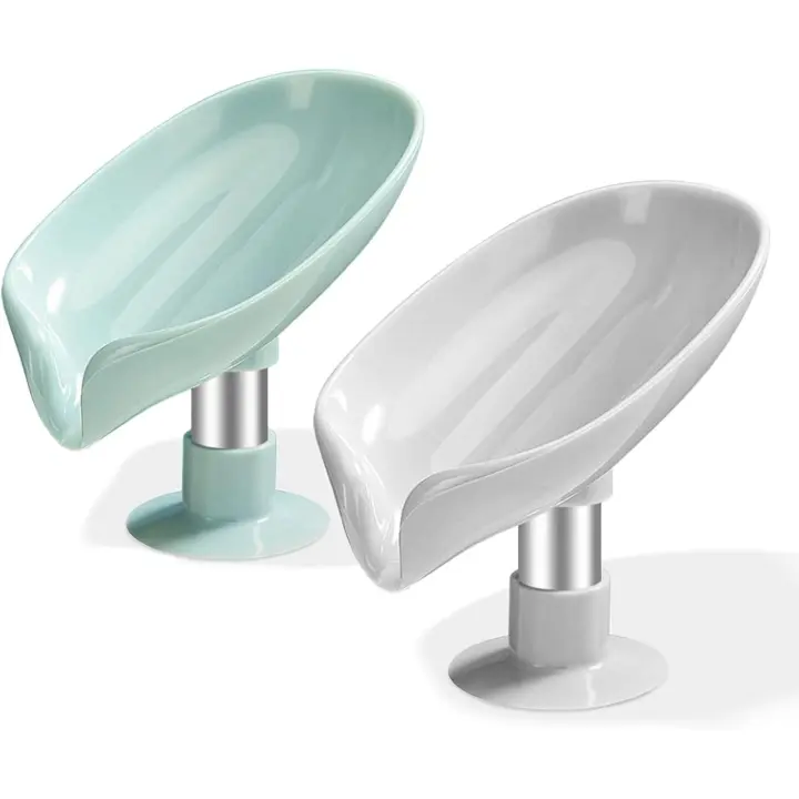 Jabonera 2 piezas, titular de jabón con drenaje, jabonera para ducha, contenedor de caja de jabón de fácil limpieza, bandeja de jabón en forma de hoja - 1
