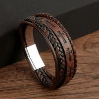Pulsera De Cuero Para Hombre 2023 Nuevo Logo Cruzado Vintage Hecha a Mano Hip-Hop Punk Joyería De Mano Regalos Dropshipping - details 3