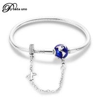 Pulsera De Corazón Rosado En Plata De Ley 925 Con Cadena De Seguridad Estrellada Y Luna Cadena De Serpiente Adecuada Para DIY Joyería Con Encantos Y Cuentas Para Mujer - details 25