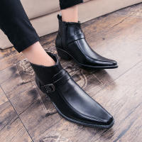 Botas Cortas Para Hombre Con Cierre Lateral Y Punta Puntiaguda Estilo Británico Suela De Goma Material PU Impermeables - details 13