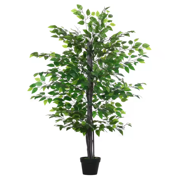 Outsunny Árbol de Ficus Artificial de 145 cm de Altura 756 Hojas con Maceta para Decoración de Hogar Interiores y Exteriores Verde - 1