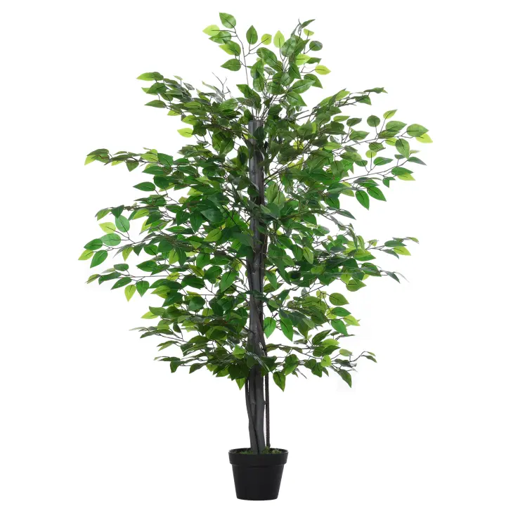 Outsunny Árbol de Ficus Artificial de 145 cm de Altura 756 Hojas con Maceta para Decoración de Hogar Interiores y Exteriores Verde - 1