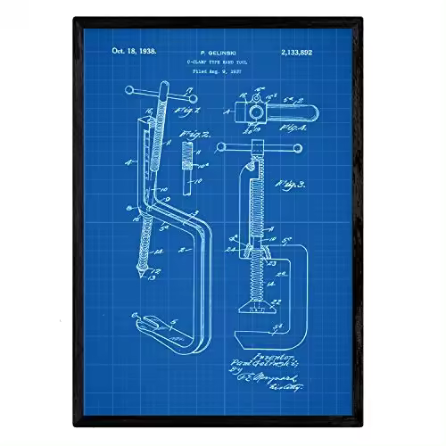 Nacnic Poster Con Patente De Garra De Mano. Lámina Con Diseño De Patente Antigua En Y Con Fondo Azul - 1