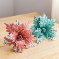 Flores Artificiales De Navidad Con Brillo Decoraciones Para Árbol De Navidad Y Casa Adornos DIY Para Fiesta De Año Nuevo Regalo - details 4