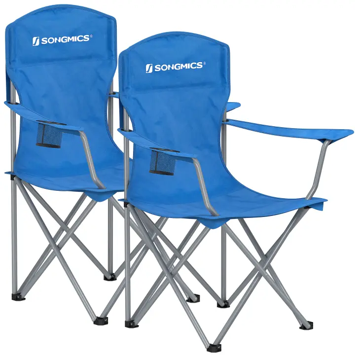 SONGMICS Sillas de Camping, Juego de 2 Sillas de Exterior, Respaldo Alto, Apoyabrazos, Bolsillo para Tazas, Portátil, Plegable, Carga de 150 kg, Acampada, Jardín, Pesca, Terraza, Azul/Gris Pizarra/Azul Crepúsculo/Negro/Verde Oscuro - 1
