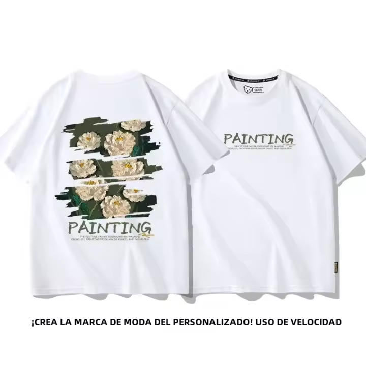 Camiseta Casual De Verano Para Hombre Con Letras Inglesas Retro Y Estampado En Algodón 100% Cuello Redondo Alta Calidad Fitness Street - 1
