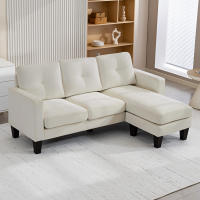 HOMCOM Sofá Chaise Longue Reversible, Sofá de 3 Plazas en Forma de L, Tapizado en Chenilla, Asiento y Respaldo Acolchados, Estructura de Acero, 186x130x84 cm, Crema - details 1