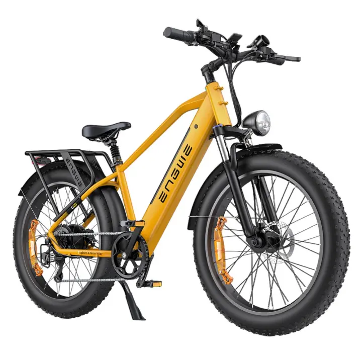 ENGWE E26 Bicicleta Eléctrica para Adultos, 26"x4.0" Fat Tire, Bicicleta de Montaña Eléctrica de 250W, Batería de 48V 16Ah, Alcance de hasta 140KM, Shimano 7 velocidades, Suspensión Dual MTB, Pantalla LCD, Prácticos accesorios gratuitos- Amarillo - 1