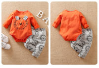 Conjunto De Ropa Bebé Niño Otoño Primavera Con Estampado De León Naranja De Algodón De Manga Larga Y Pantalones 0-18 Meses - details 1