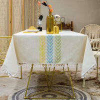 Mantel De Algodón Y Lino Con Borlas Nórdicas Sencillas Bordado De Flores Y Hojas Para Fiestas Y Decoración Del Hogar - details 7