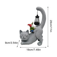 Estatua De Gato Solar Con Farol LED Para Jardín Decoración Externa De Gnome Y Gato Bonito Adorno De Jardín Con Luz Solar - details 7