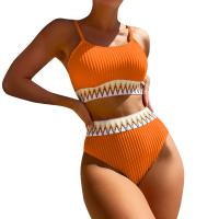 Bikini De Verano Para Mujer Estilo Playa Moda Elegante Con Cintura Alta Y Efecto Delgado Dos Piezas Color Bloqueado Conjunto De Baño Con Suspensión - details 15