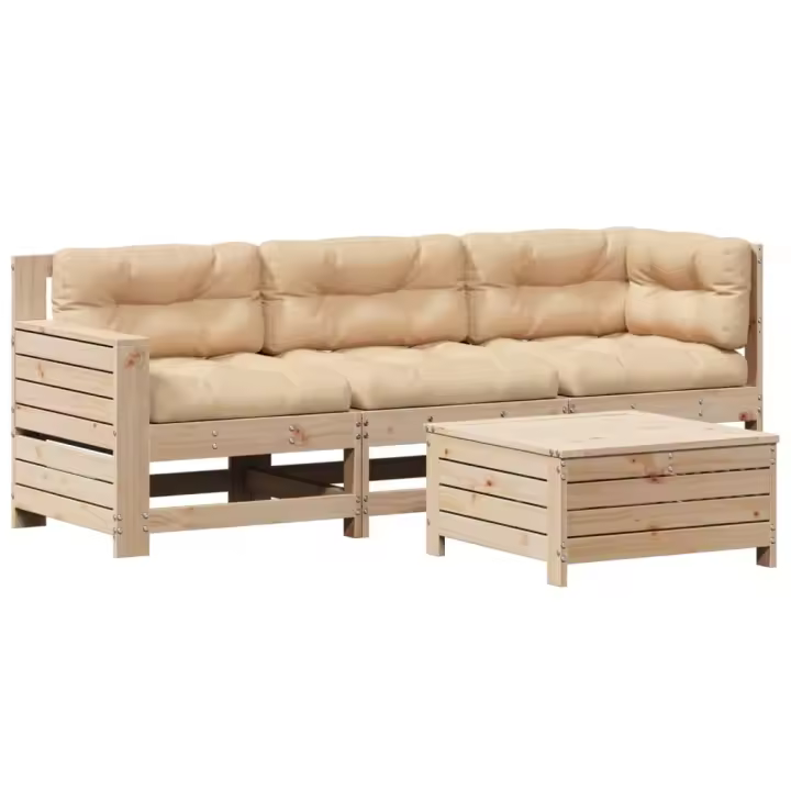 vidaXL Juego de muebles de jardín 4 pzas y cojines madera maciza pino - 1