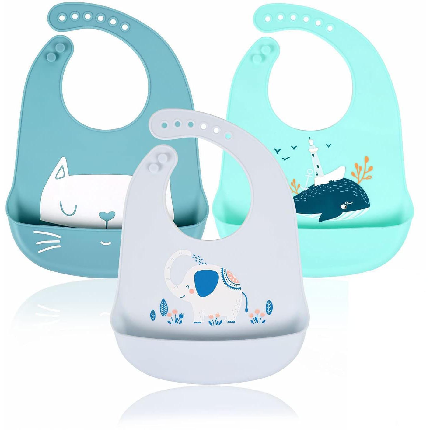 Baberos Silicona Bebé Impermeables Flexible Suave de 6 Meses a 6 Años 1 año 2 años Grande Ajustable para Niño Unisex