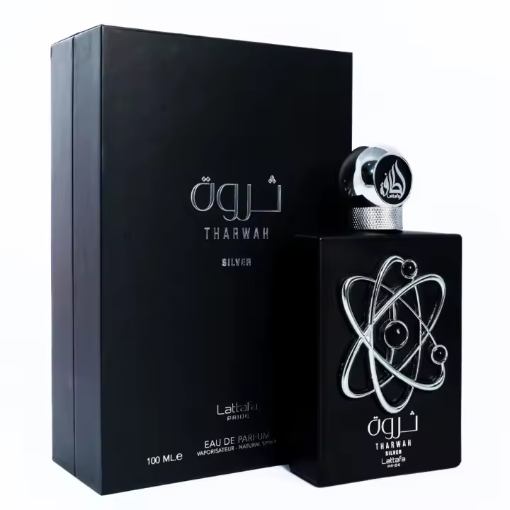 Lattafa Tharwah Silver Eau de Parfum 100 ml 38184 – Fragancia Masculina Fresca y Amaderada con Notas de Menta, Lavanda y Cedro - 1