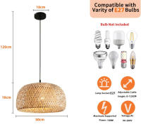 Lámpara colgante de bambú para decoración del hogar, accesorios de iluminación tejidos a mano, estilo chino, E27, 30cm - details 11