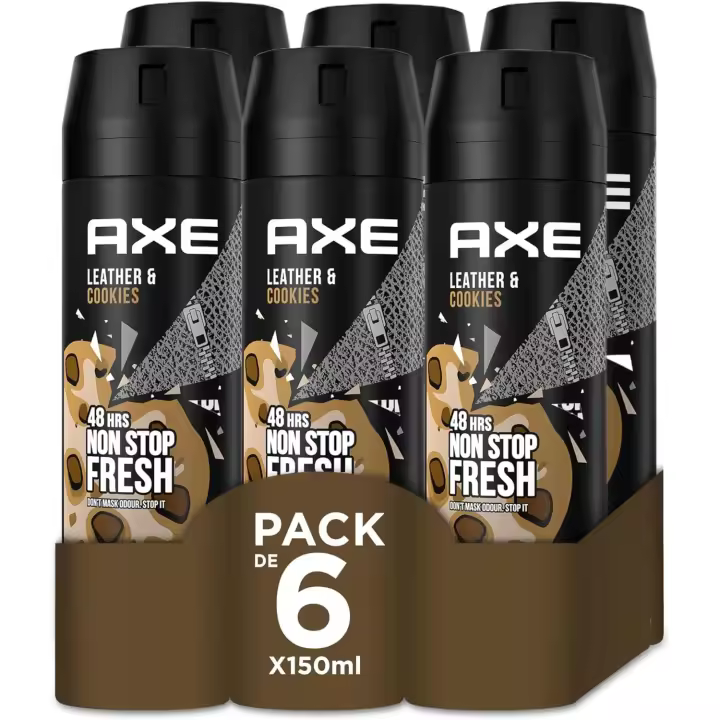 Axe Desodorante para Hombre Bodyspray Leather & Cookies 150ml - Pack de 6 x150 ml【ROUA】 - 1
