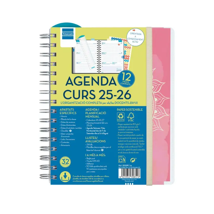 Finocam - Agenda Docente Magistral Personalizable Curso 2025 2026 Mandala Septiembre 2025- Agosto 2026 (12 meses) Catalán - 1
