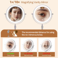 Espejo De Maquillaje De 8 Pulgadas Con Doble Cara Y Lámpara 10X Magnificación 3 Colores De Luz Adjustabilidad De Brillo Y Altura - details 1