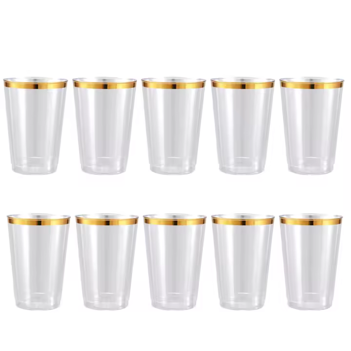 Copa De Plástico Dorada De 10 Oz Con Borde Dorado 50/100 Piezas Para Bodas Thanksgiving Y Navidad Descartable - 1