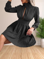 Vestido Mini De Cuello Alto Manga Larga Casual Para Mujer Vestido Swing Con Agujeros Ajuste Regular Polyester Estilo Sexy Y Club - details 15