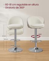 Taburete de Bar, Juego de 2, Regulable en Altura, Giratorio 360°, Silla de Cocina con Respaldo, Base de Acero, Reposapiés, para Mostrador y Comedor - details 5