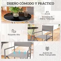 Outsunny Conjunto de Muebles de Jardín de 3 Piezas Juego de Muebles de Balcón con 2 Sillas Plegables Mesa con Encimera de Vidrio Templado y Estructura de Acero para Terraza Patio Exterior Gris Oscuro - details 5