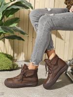 SP Nuevas Botas individuales de otoño Y invierno para Mujer, hecho a mano, estilo retro, casual, de Suela Gruesa, comodas, Con Cordones y Suela suave. - details 12