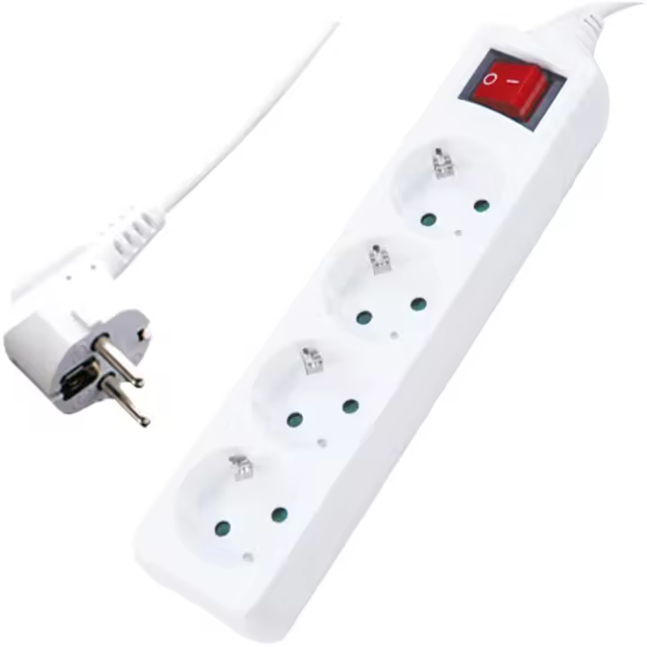 Regleta alargador de 2.3.4.5.6.enchufes con cable de 1.5 3.0 5.0 metros e interruptor. Color Blanco - 1