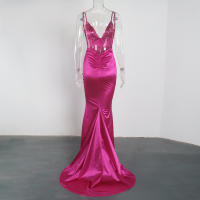 Vestido De Seda Elástico Con Cuello En V Y Espalda Descubierta Para Fiesta De Noche Boda Y Compromiso Vestido De Noche De Mujer Longitud Del Piso Estilo Mermaid Sin Mangas - details 21