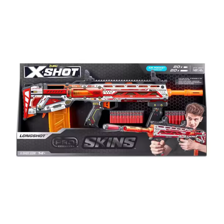 XSHOT SKINS - Pistola Pro Series Longshot con 40 Dardos, Alcance de 43 Metros y Cargadores Intercambiables  ¡La Pistola de Precisión y Distancia para Ganar en Cada Batalla! - 1