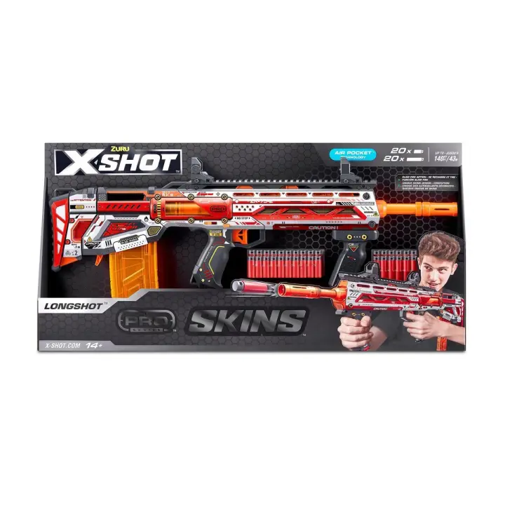 XSHOT SKINS - Pistola Pro Series Longshot con 40 Dardos, Alcance de 43 Metros y Cargadores Intercambiables  ¡La Pistola de Precisión y Distancia para Ganar en Cada Batalla! - 1
