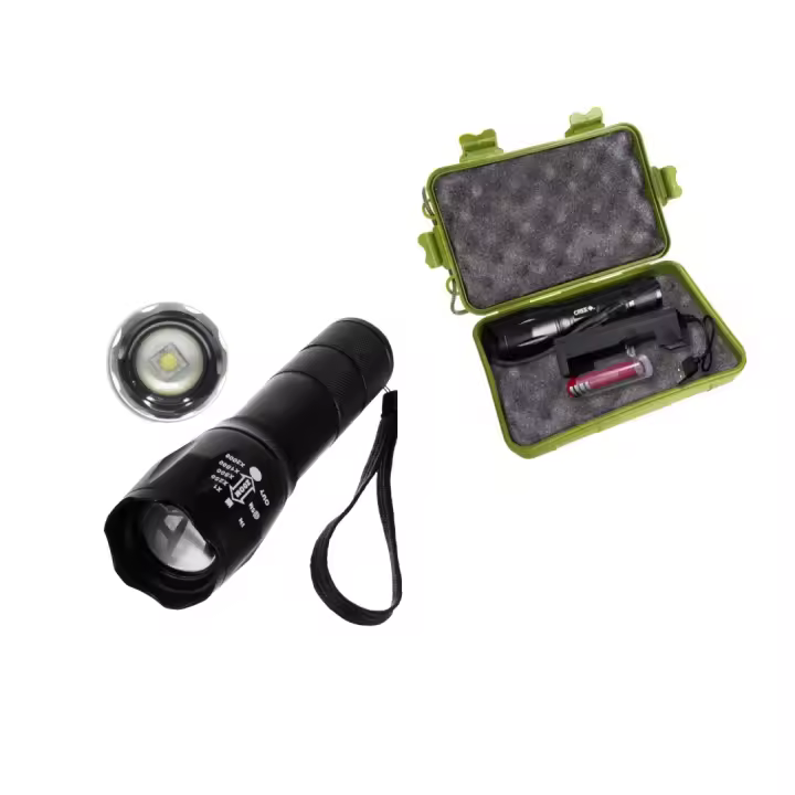 LINTERNA LED IX, 300 METROS de alcance, Alta Potencia, Resistente al Agua, Zoomable, Recargable con Cargador USB, Acampar, Camping y Senderismo, 3 Modos de luz, batería incluida, Tactica Militar, Policia, Cordon, Caja protectora, Impermeable 5W - 1