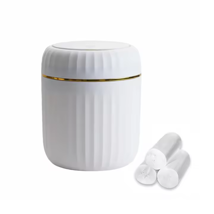 Mini papelera de escritorioBolsas de basura plegables, botes de basura pequeños con tapa para decorar la encimera (blancos) - 1