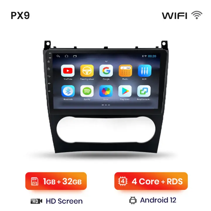 AWESAFE inalámbrico CarPlay Android Auto Radio para Mercedes Benz C Class W203 2005 - 2009 coche reproductor multimedia GPS 2 din autoradio volante controles RDS Bluetooth - 1