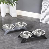 Juego De Tazas Para Gatos Elevadas Acero Inoxidable Con Soporte Antideslizante ABS Alimento Agua Para Gatos Internos Cuadradas - details 1