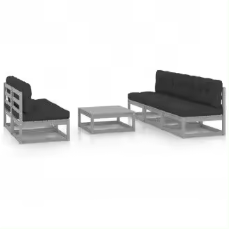 VIDAXL 3076361 juego de muebles de jardín 6 piezas de madera maciza de pino y cojines gris antracita - 1