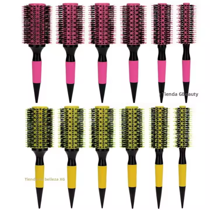 Peine Profesional De Madera Rosa Con Pelo De Jabalí Y Nylon 6 Piezas Herramienta De Peinado Para Cabello Conjunto De Cepillos Redondos - 1
