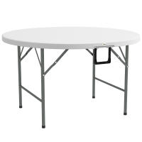 Outsunny Mesa Auxiliar Redonda Mesa de Jardín Plegable con Marco de Acero y Encimera de HDPE Carga 80 kg para Interior y Exterior Ø122x73 cm Blanco - details 5