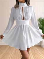 Vestido Mini De Cuello Alto Manga Larga Casual Para Mujer Vestido Swing Con Agujeros Ajuste Regular Polyester Estilo Sexy Y Club - details 0