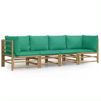 VIDAXL 3155152 set de sofás para jardín de 4 piezas fabricado en bambú con cojines de color verde vida xl - 1