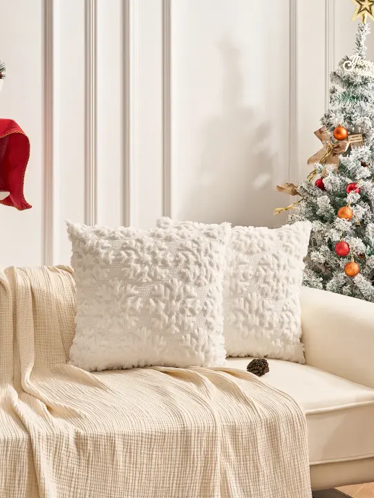  Fundas Para Cojines Navideñas De 16x16 Pulgadas Set De 2 Fundas Para Cojines Suaves De Terciopelo Faux Jacquard Para Sofá Y Cojín De Asiento - 1