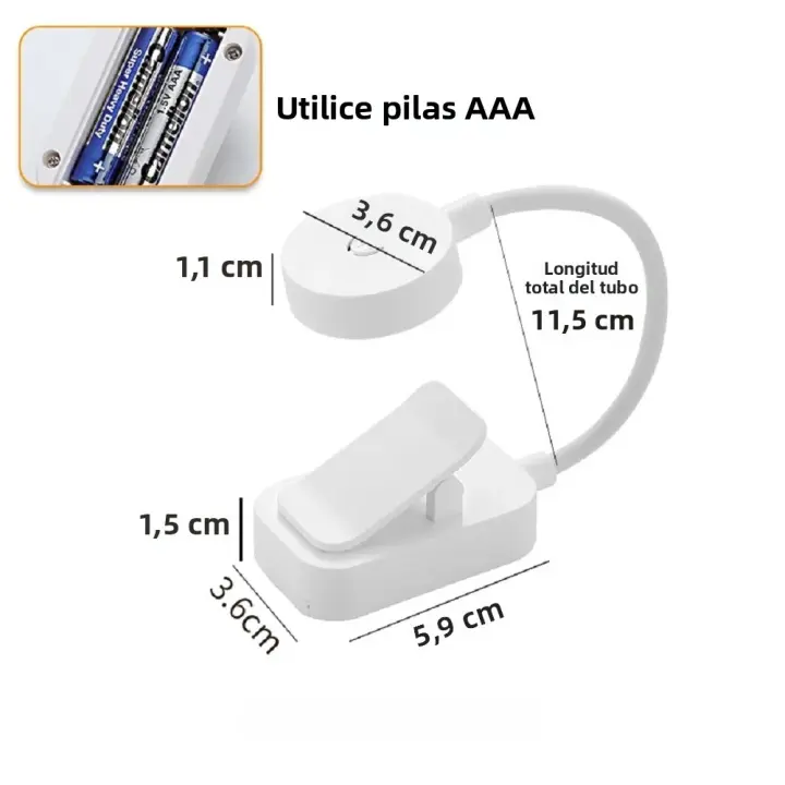 Lámpara De Lectura LED Mini Portátil Con Clip Y Protección Ocular 3 Modos Pilas Recargables Luz De Mesa Para Estudio Y Cama - 1